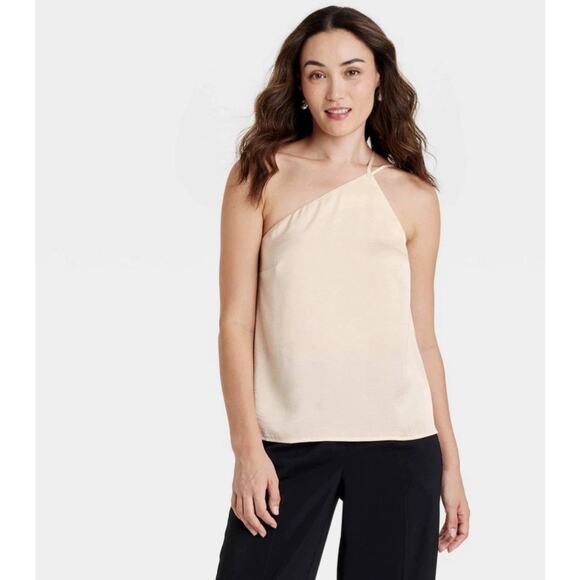 A New Day One Shoulder Satin Top Cream Women’s S NWT - Picture 1 of 4